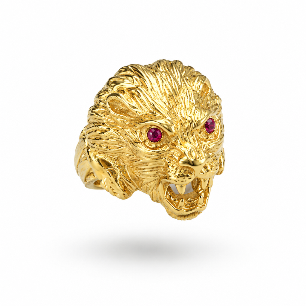 Bague Tête de Lion – Argent 925 Plaquée Or Jaune