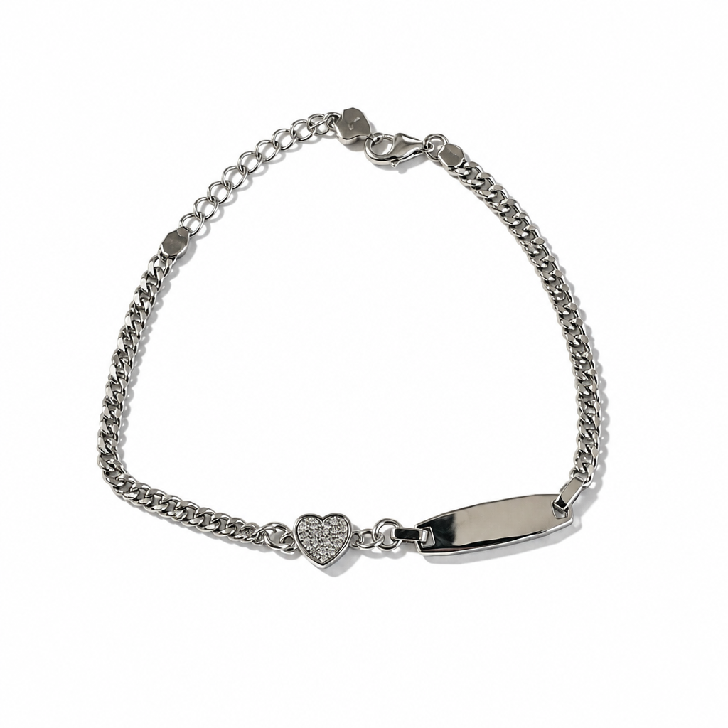 Bracciale Donna in Argento 925 con Cuore Pavé di Zirconi – 20 cm Regolabile | CM Silver Jewels
