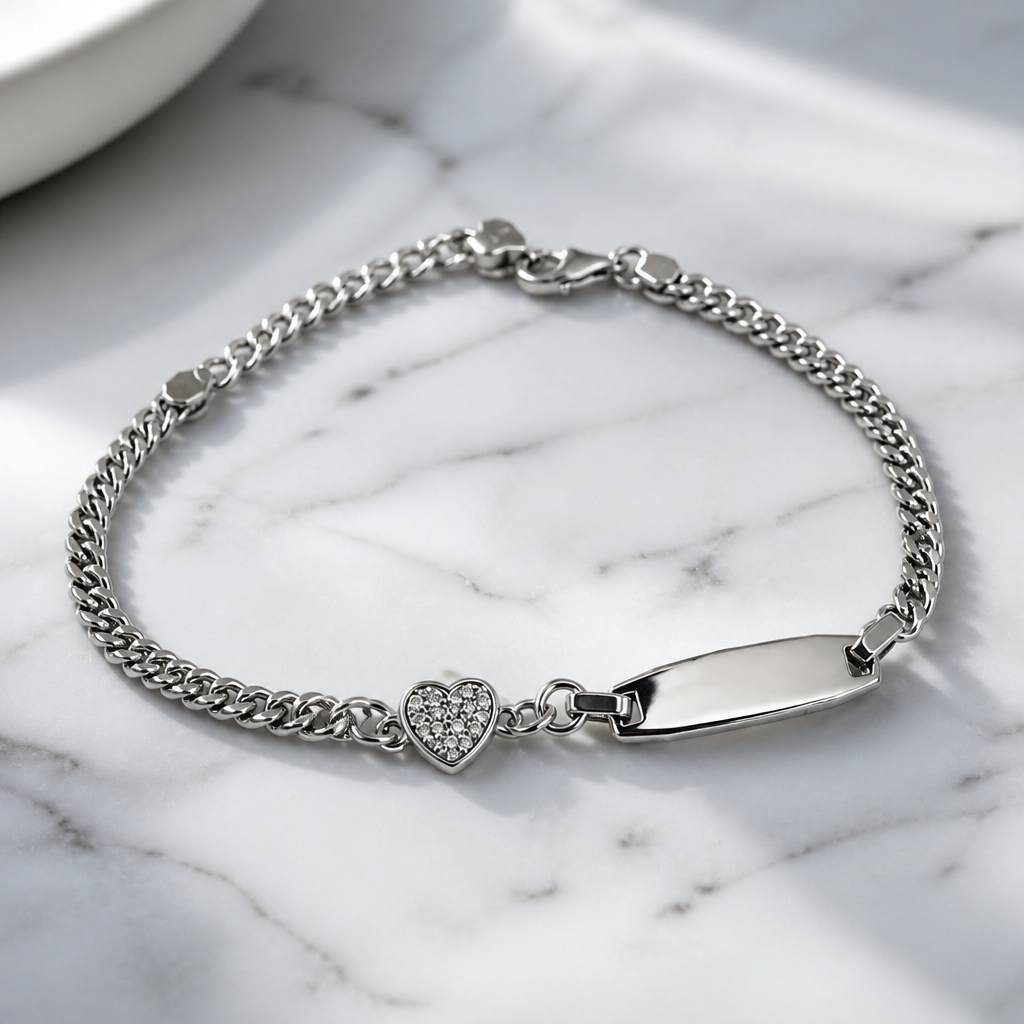 Bracciale Donna in Argento 925 con Cuore Pavé di Zirconi – 20 cm Regolabile | CM Silver Jewels