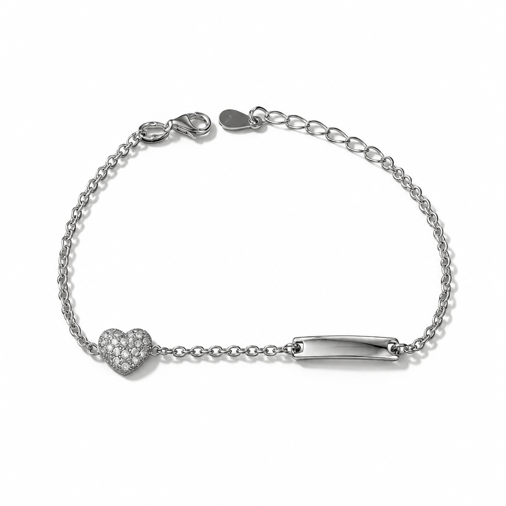 Bracciale Bambina in Argento 925 con Cuore e Targhetta – 16 cm + 3 cm | CM Silver Jewels