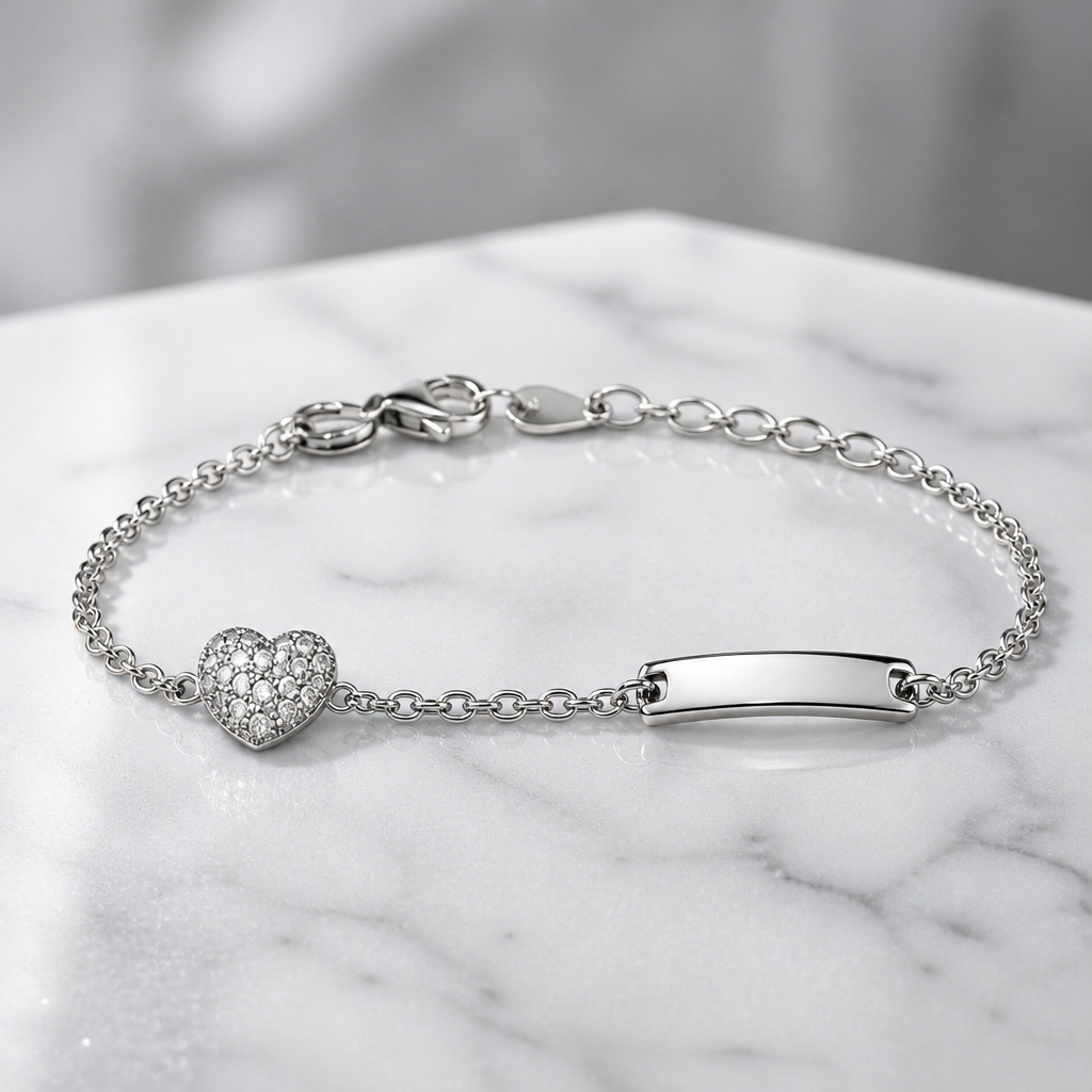 Bracciale Bambina in Argento 925 con Cuore e Targhetta – 16 cm + 3 cm | CM Silver Jewels