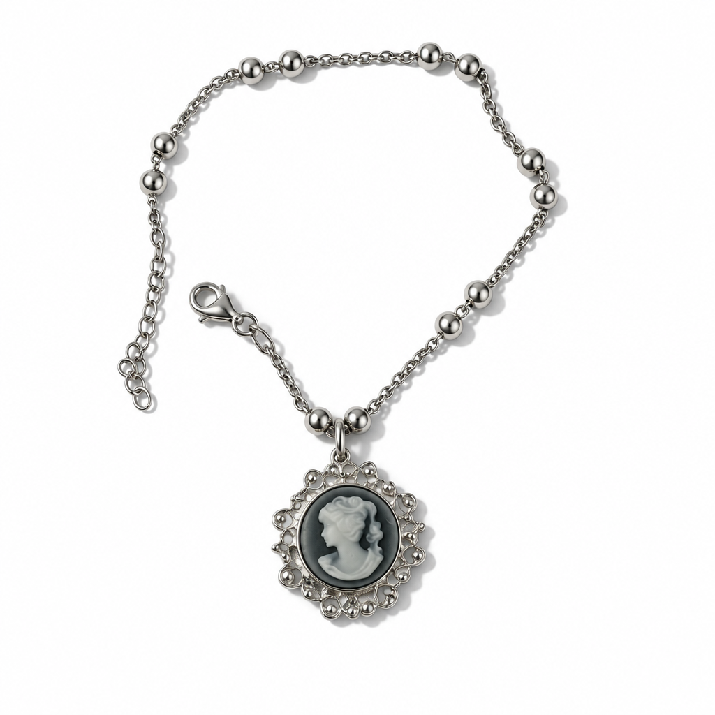 Bracciale Donna in Argento 925 con Cammeo in Resina – 19/22 cm | CM Silver Jewels