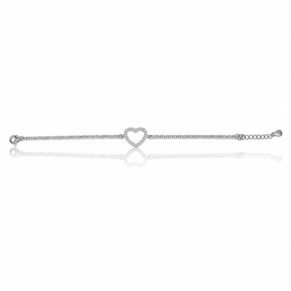 Bracciale Donna in Argento 925 con Cuore e Doppia Catena – 16,5/19 cm | CM Silver Jewels