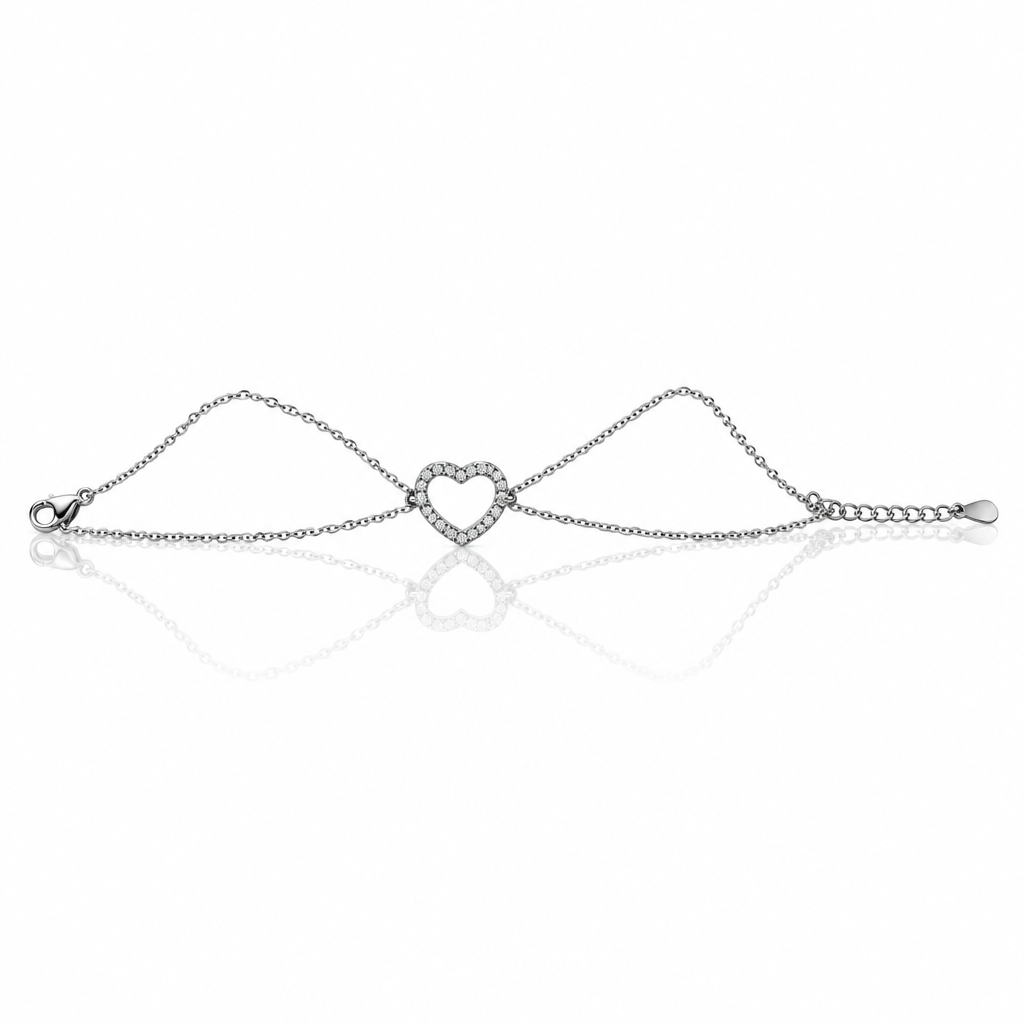 Bracciale Donna in Argento 925 con Cuore e Doppia Catena – 16,5/19 cm | CM Silver Jewels