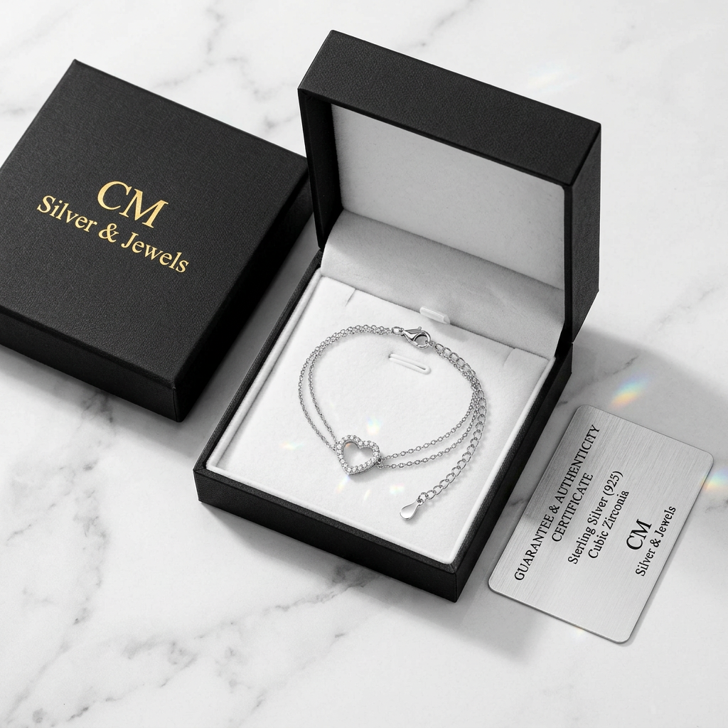 Bracciale Donna in Argento 925 con Cuore e Doppia Catena – 16,5/19 cm | CM Silver Jewels