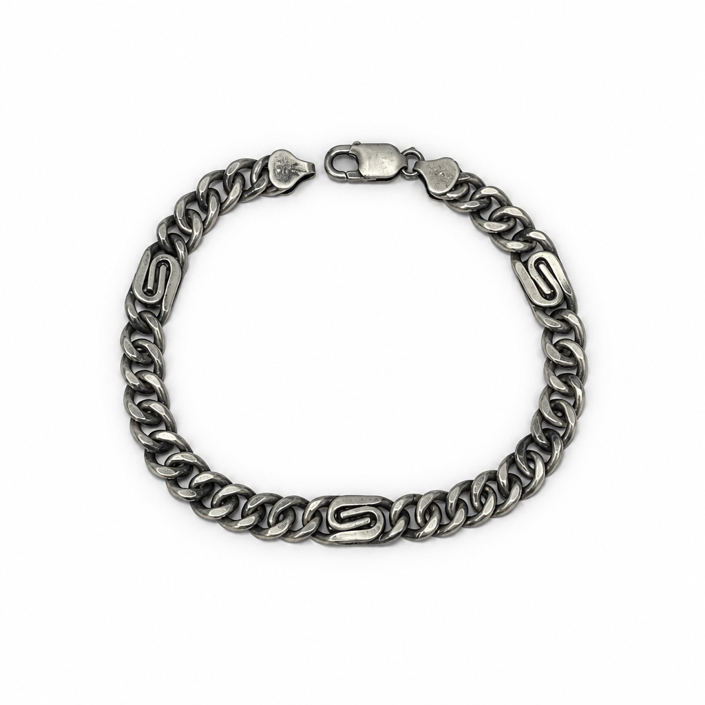 Bracciale Uomo in Argento 925 Brunito con Maglia Grumetta e Dettagli a S – 22 cm | CM Silver Jewels