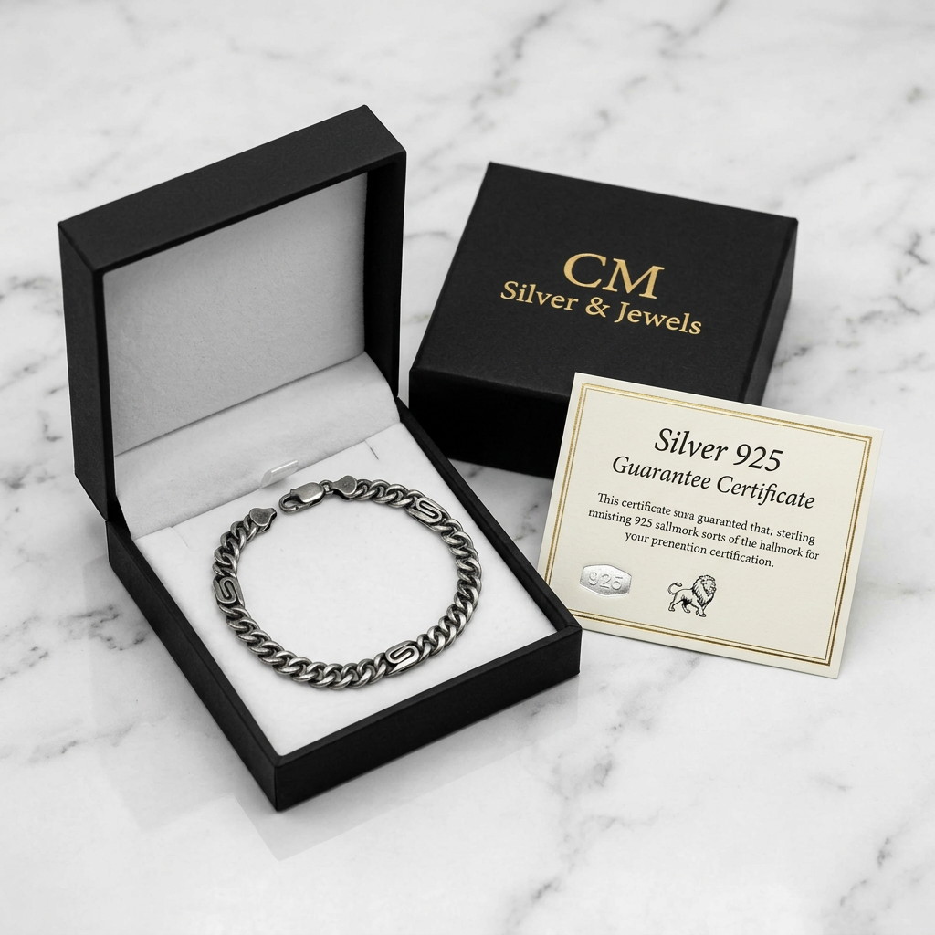 Bracciale Uomo in Argento 925 Brunito con Maglia Grumetta e Dettagli a S – 22 cm | CM Silver Jewels