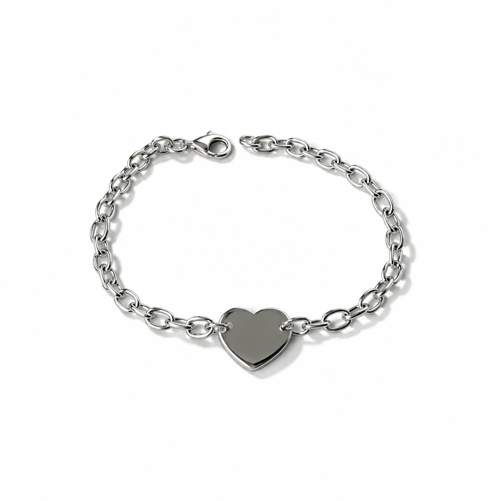 Bracciale Donna in Argento 925 con Cuore e Catena Ovale 18,5 cm | CM Silver Jewels