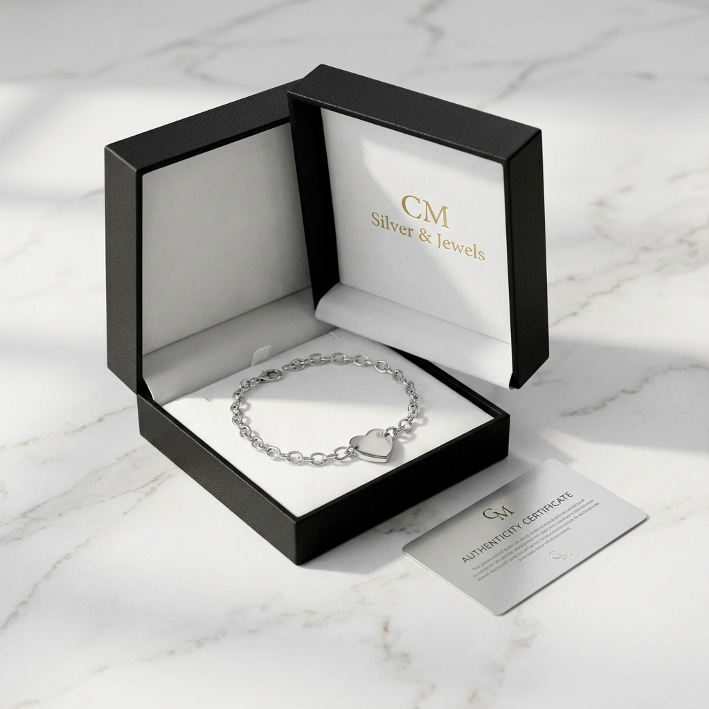 Bracciale Donna in Argento 925 con Cuore e Catena Ovale 18,5 cm | CM Silver Jewels