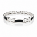 Bracciale Uomo in Argento 925 a Maglie Rettangolari con Dettagli Neri 21 cm | CM Silver Jewels