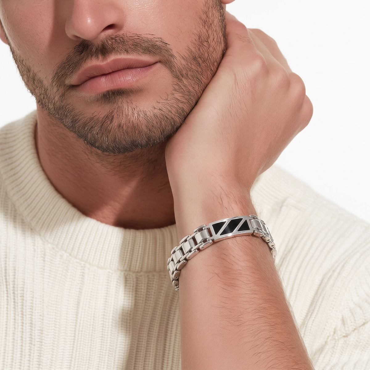 Men's Mariner Bracelet with Domed Links – 925 Sterling Silver and 18k Gold Plated – 20 cm | CM Silver Jewels