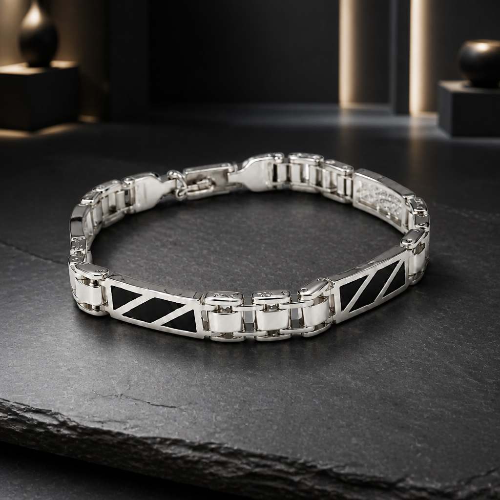 Men's Mariner Bracelet with Domed Links – 925 Sterling Silver and 18k Gold Plated – 20 cm | CM Silver Jewels
