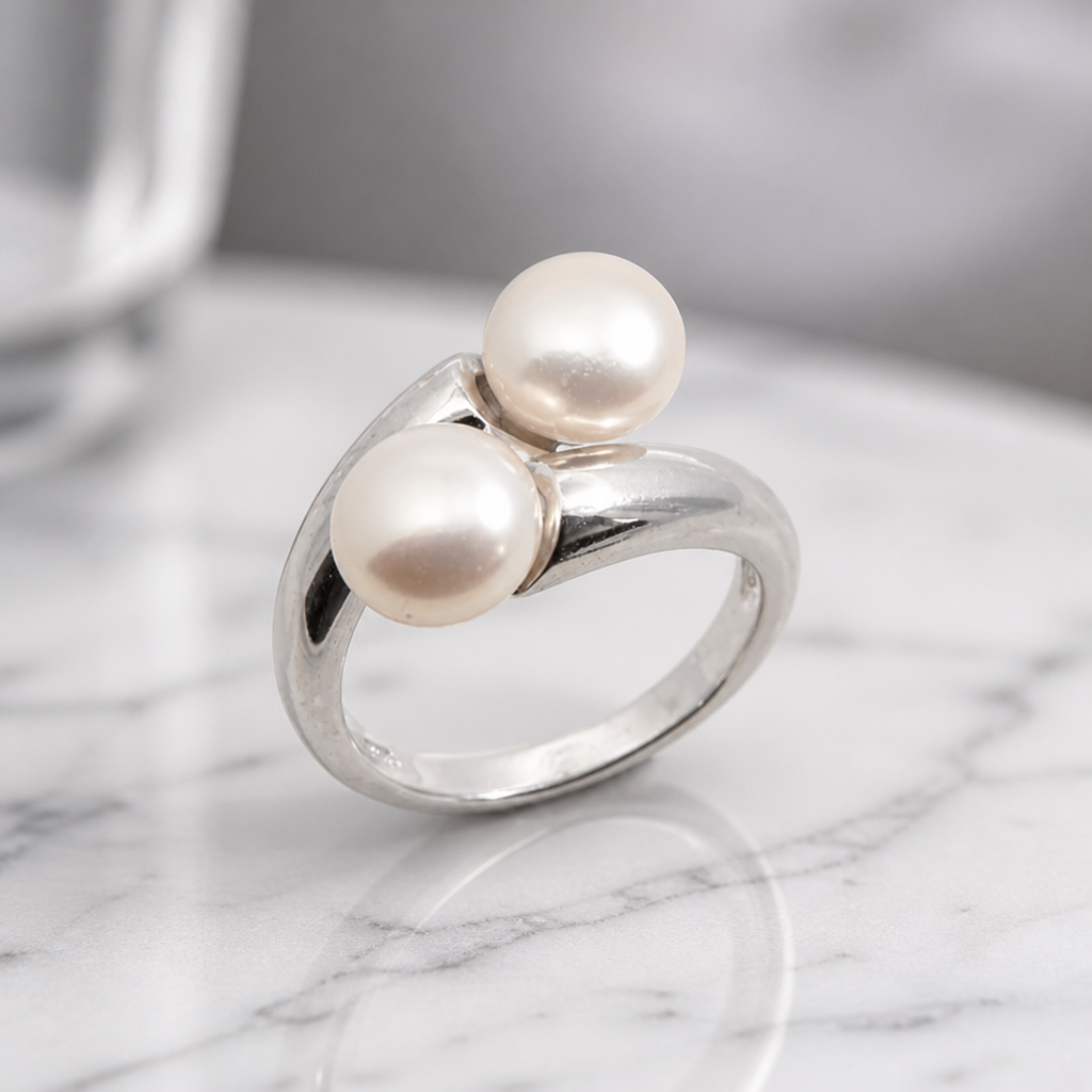 925 Silver Ring with Pearl – Size 13 | CM Silver Jewels
