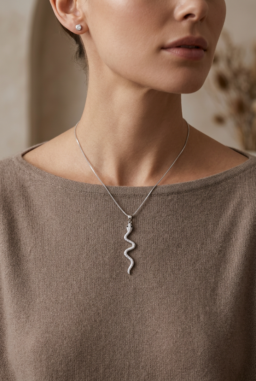 925 Sterling Silver Necklace with Snake Pendant – 45 cm | CM Silver Jewels