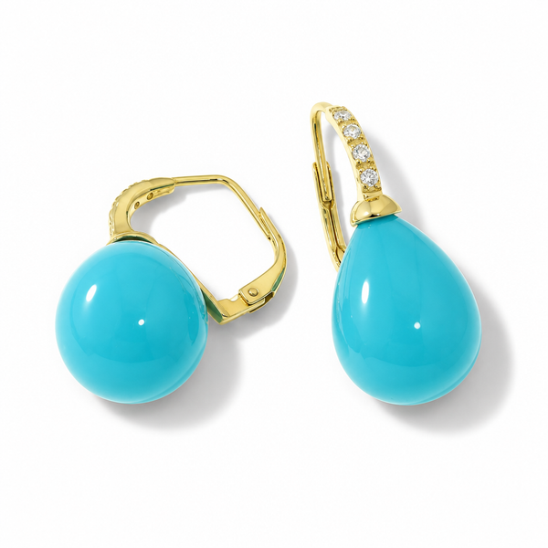 Orecchini Argento 925 Placcato Oro con Perla Turchese 12 × 15 mm | CM Silver Jewels