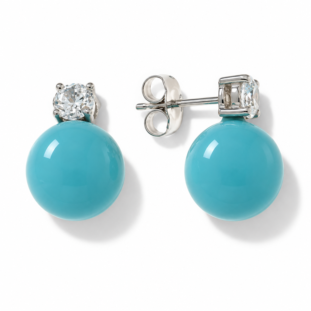 Orecchini Argento 925 con Perla Turchese 10 e 12 mm | CM Silver Jewels