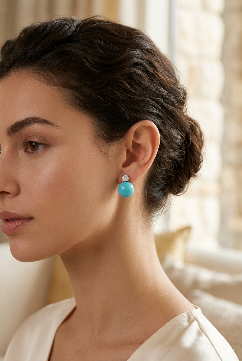 Orecchini Argento 925 con Perla Turchese 10 e 12 mm | CM Silver Jewels