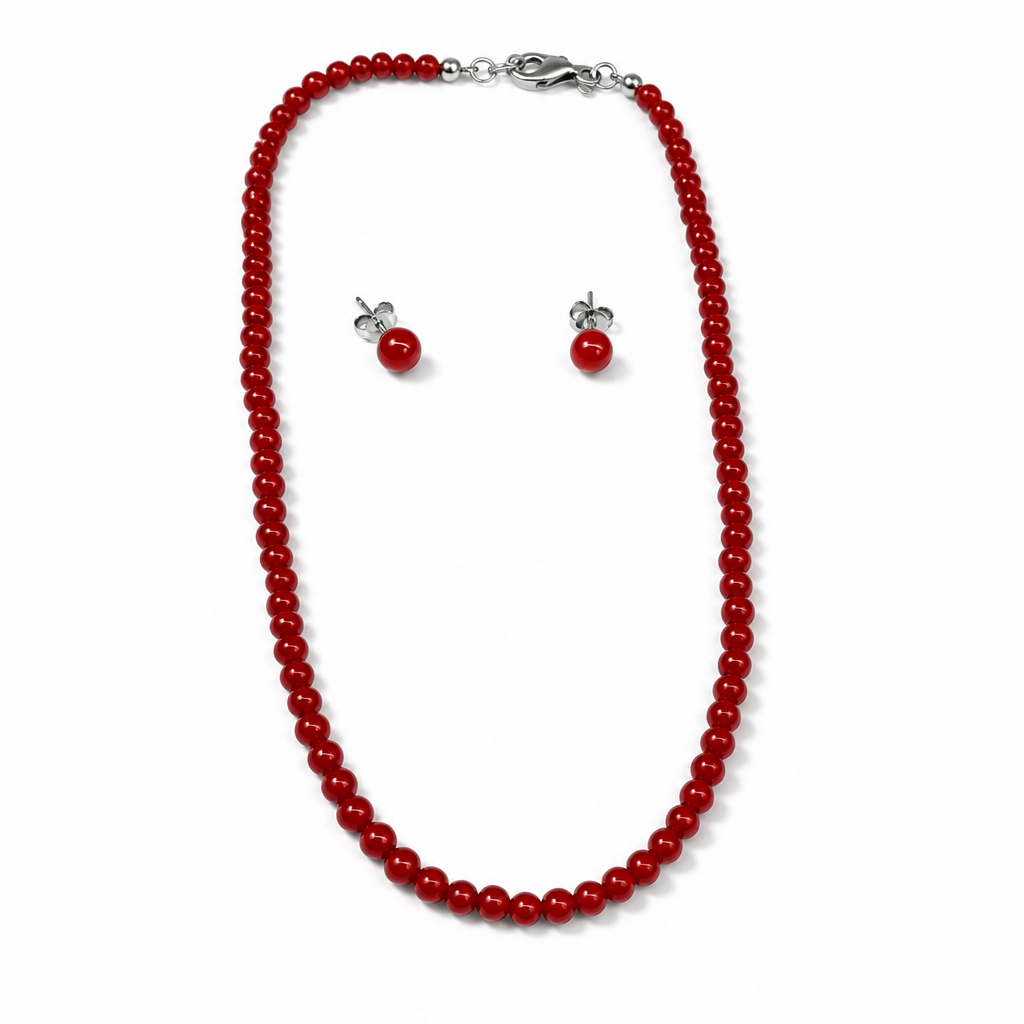 Parure in Argento 925 con Corallo di Bambù Rosso, 43 + 3 cm | CM Silver Jewels