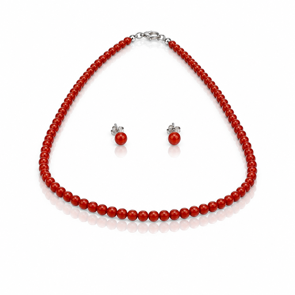 Parure in Argento 925 con Corallo di Bambù Rosso, 43 + 3 cm | CM Silver Jewels