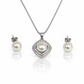 Parure in Argento 925 con Perle e Zirconi, Pendente a Cuscino 45 cm | CM Silver Jewels