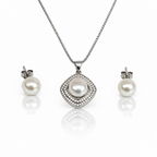 Parure in Argento 925 con Perle e Zirconi, Pendente a Cuscino 45 cm | CM Silver Jewels