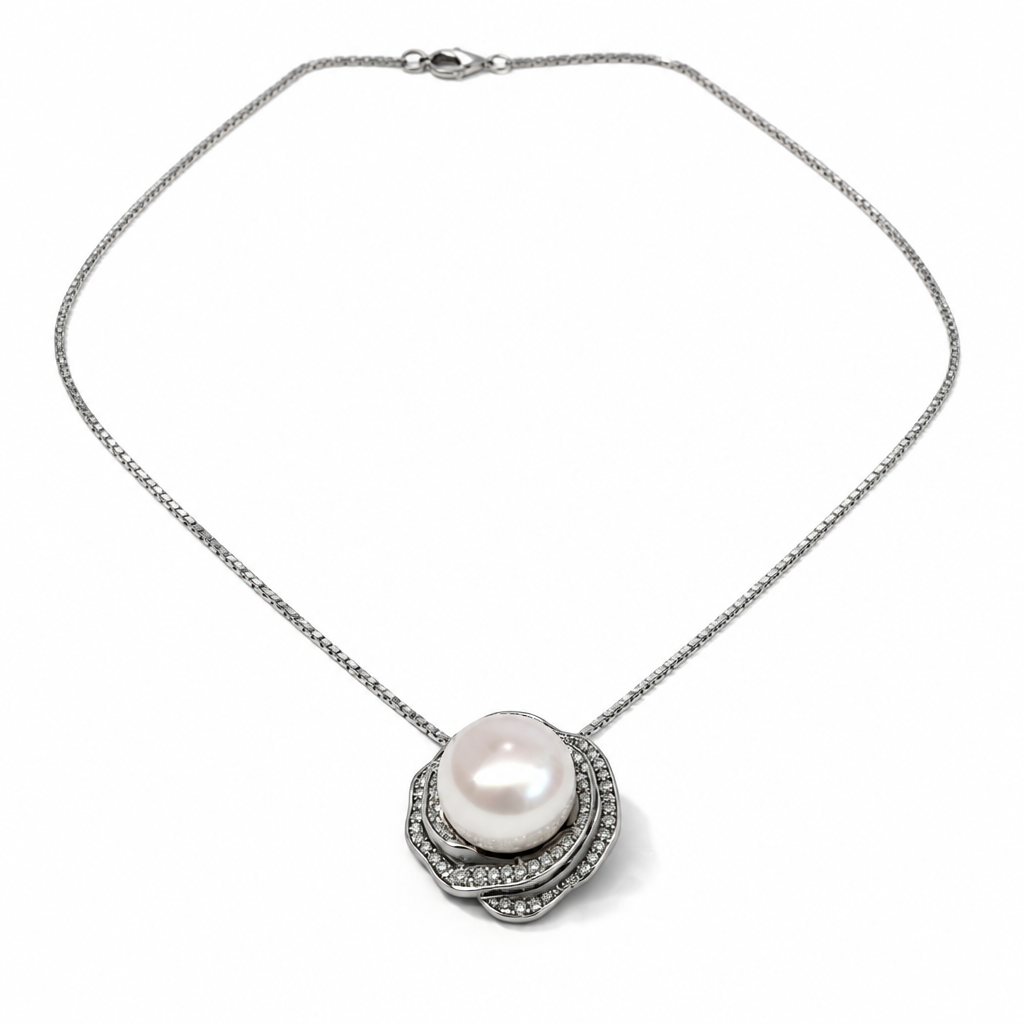 Parure in Argento 925 con Perle e Zirconi, Collana 45 cm e Orecchini | CM Silver Jewels