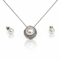 Parure in Argento 925 con Perle e Zirconi, Collana 45 cm e Orecchini | CM Silver Jewels