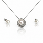 Parure in Argento 925 con Perle e Zirconi, Collana 45 cm e Orecchini | CM Silver Jewels
