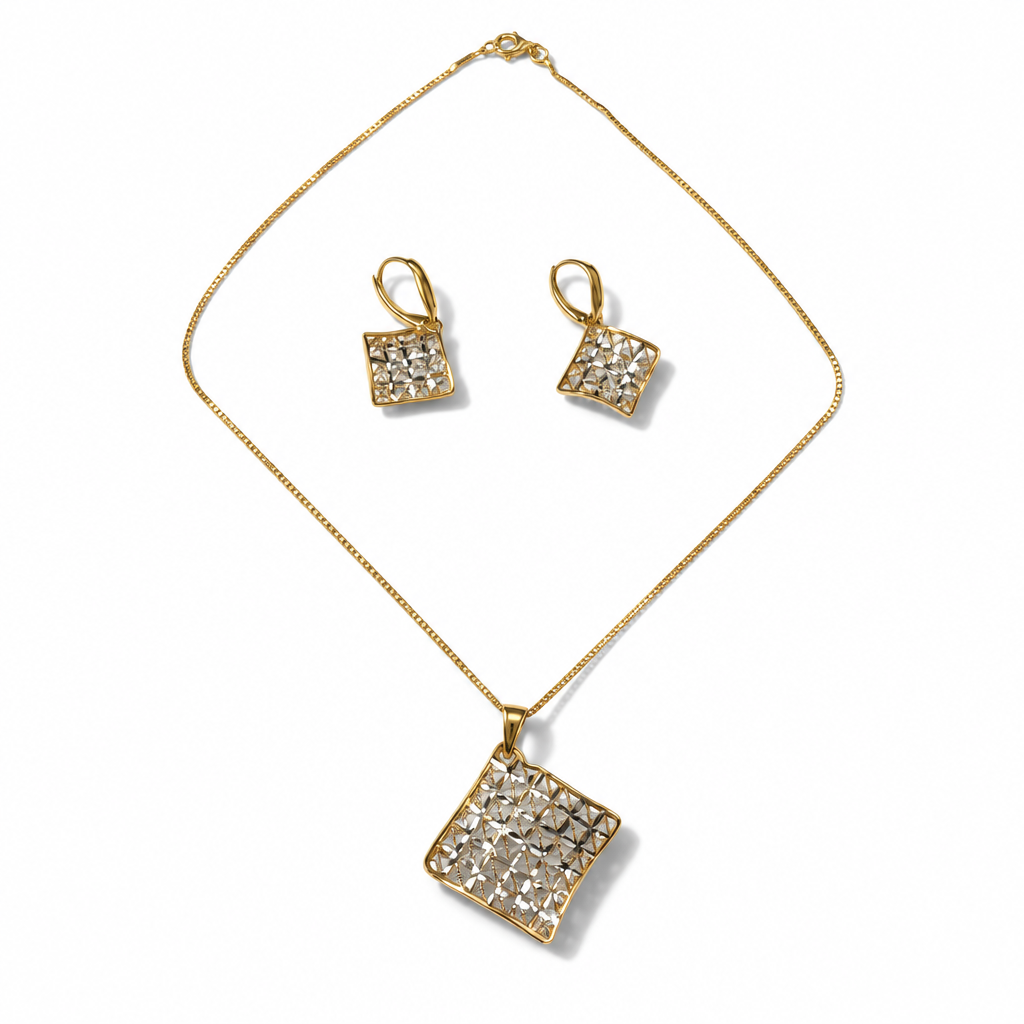 Parure in Argento 925, Filigrana Bicolore Quadrata e Collana 45 cm | CM Silver Jewels