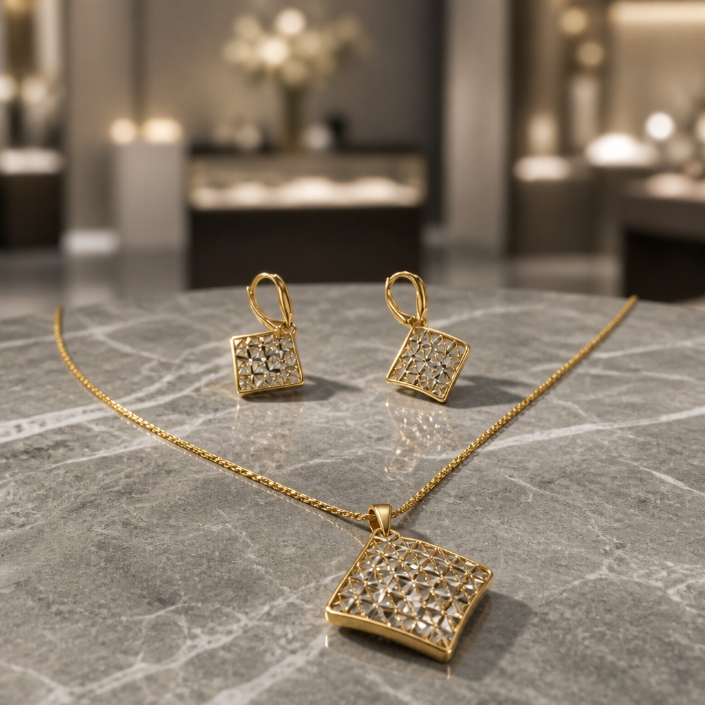 Parure in Argento 925, Filigrana Bicolore Quadrata e Collana 45 cm | CM Silver Jewels