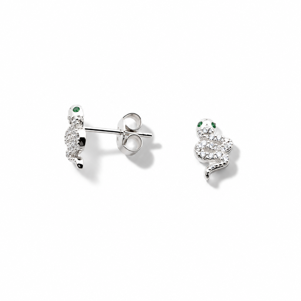 Orecchini a Lobo in Argento 925 Serpente con Occhi in Zirconi Verdi | CM Silver Jewels