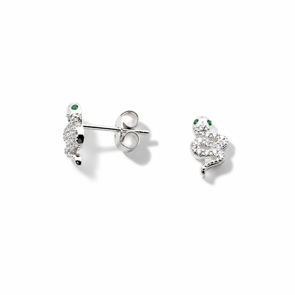 Orecchini a Lobo in Argento 925 Serpente con Occhi in Zirconi Verdi | CM Silver Jewels