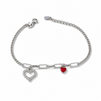 Bracciale Donna in Argento 925 con Due Cuori e Smalto Rosso 16–19 cm | CM Silver Jewels