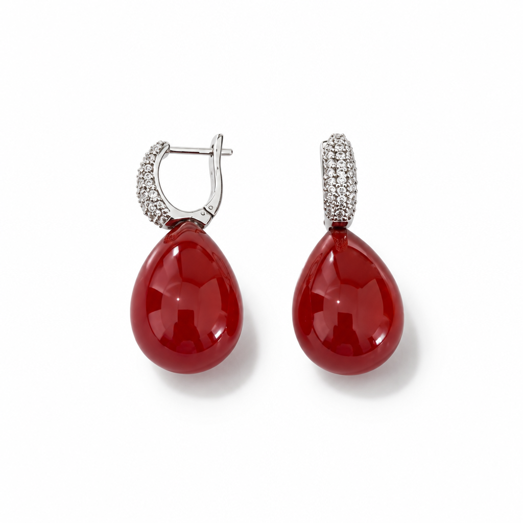 Orecchini Pendenti in Argento 925 con Perle Bordeaux a Goccia e Zirconi | CM Silver Jewels