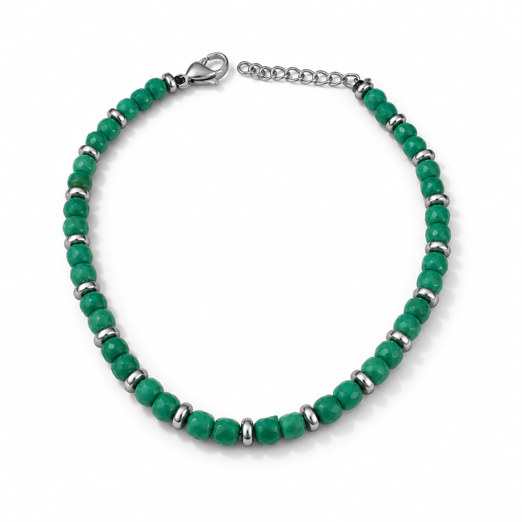 Bracciale Unisex in Acciaio con Agata Verde Sfaccettata 18–21 cm | CM Silver Jewels