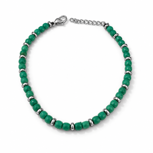 Bracciale Unisex in Acciaio con Agata Verde Sfaccettata 18–21 cm | CM Silver Jewels