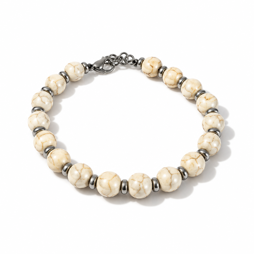Bracciale in Acciaio con Howlite Bianca 19–21,5 cm | CM Silver Jewels