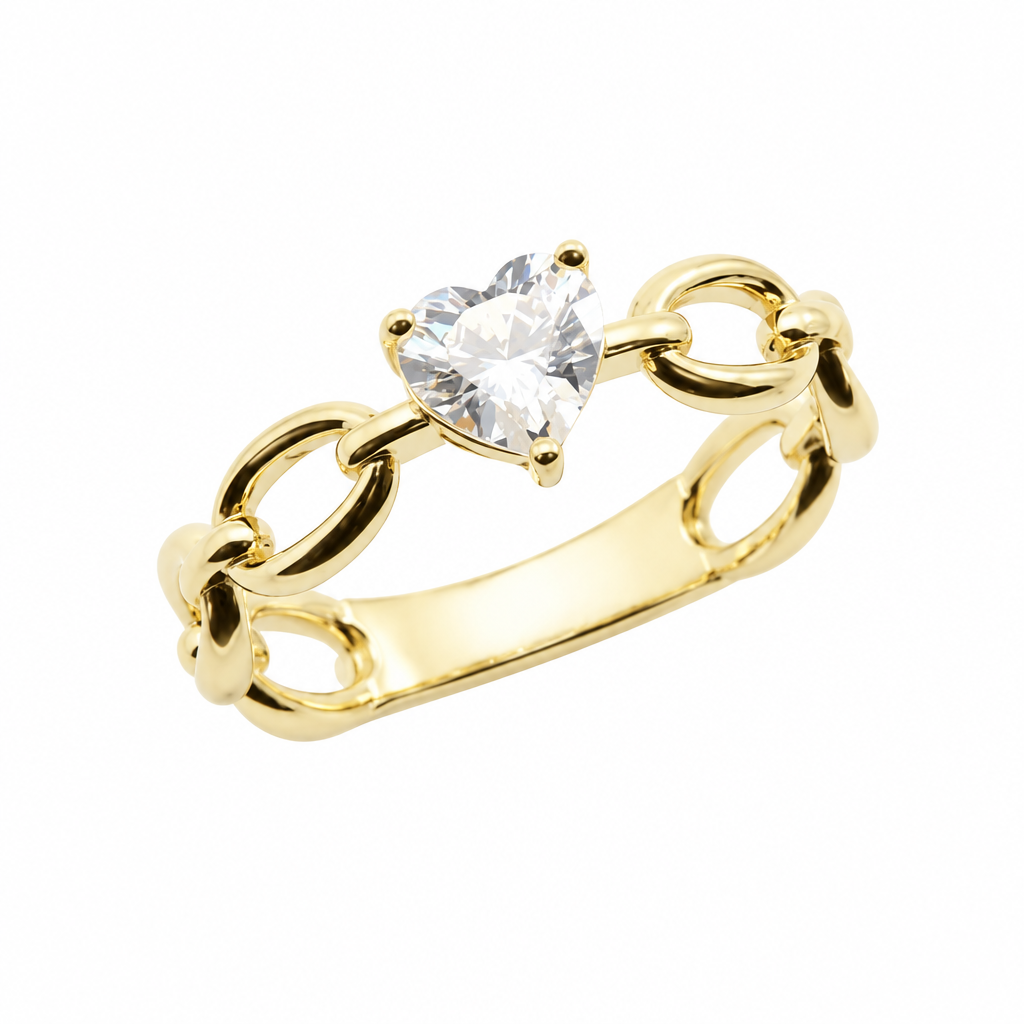 Anello Placcato Oro con Cuore e Maglie Ovali Misura 12 (52) | CM Silver Jewels