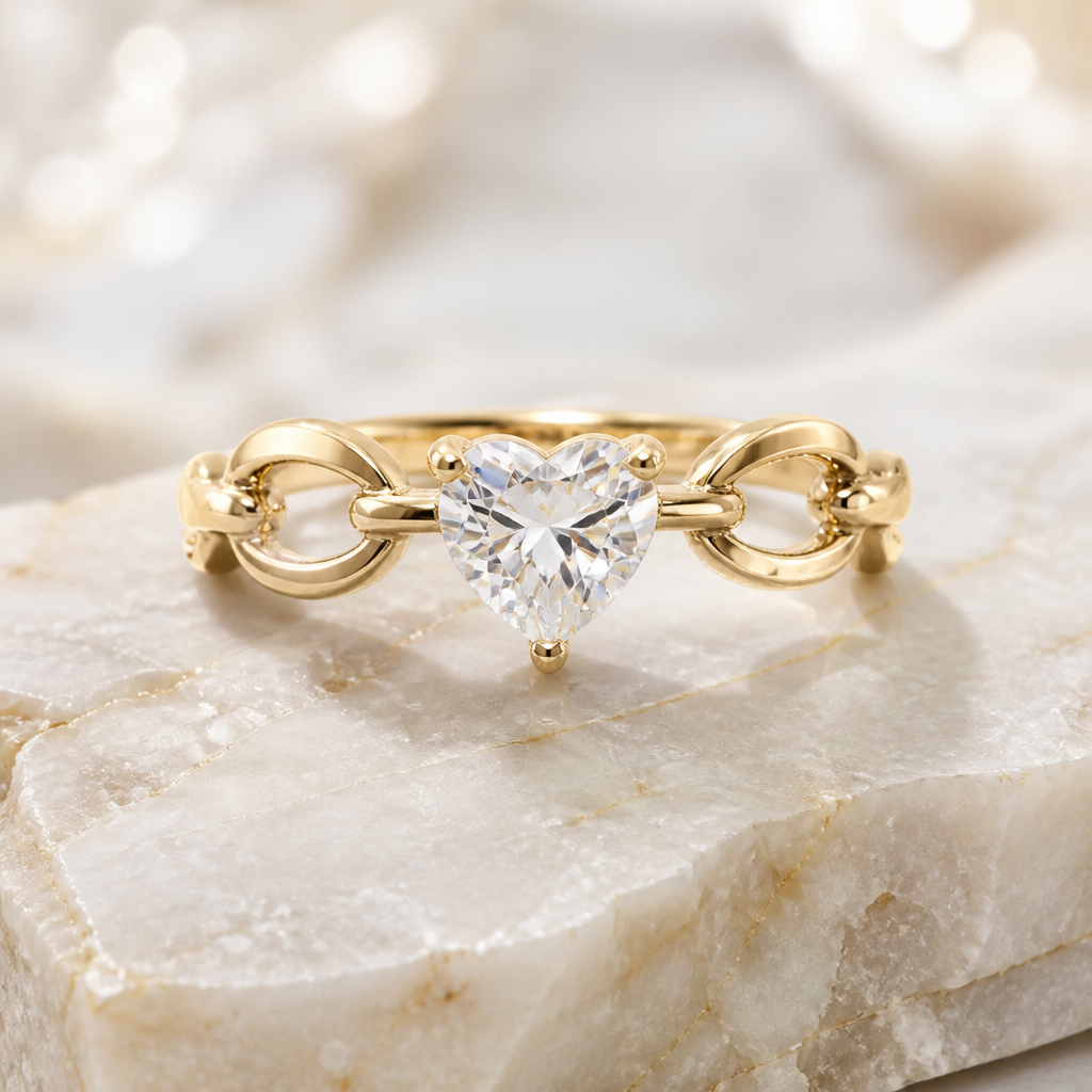Anello Placcato Oro con Cuore e Maglie Ovali Misura 12 (52) | CM Silver Jewels