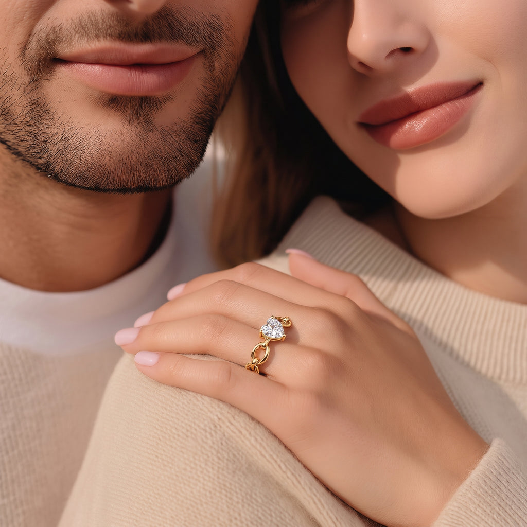 Anello Placcato Oro con Cuore e Maglie Ovali Misura 12 (52) | CM Silver Jewels
