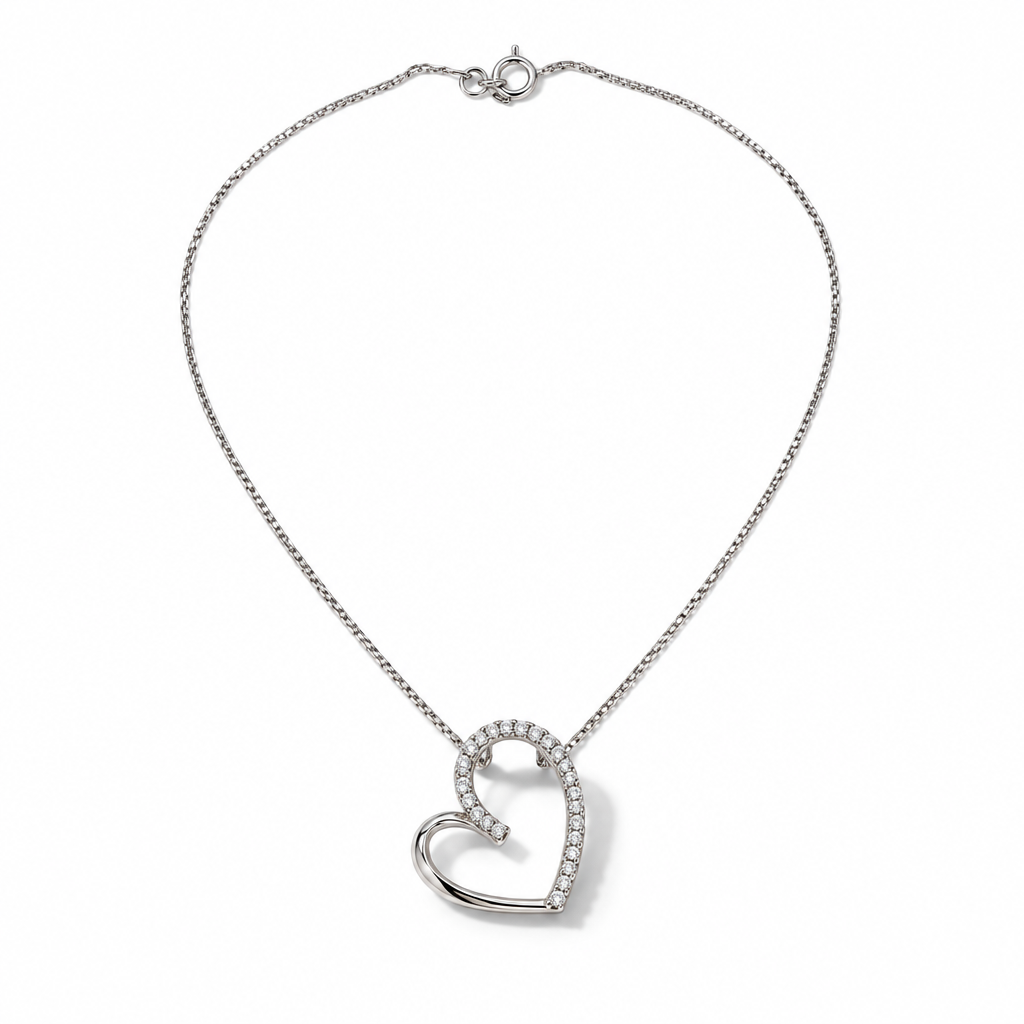 Collana in Argento 925 con Cuore Aperto Zirconato 45 cm | CM Silver Jewels