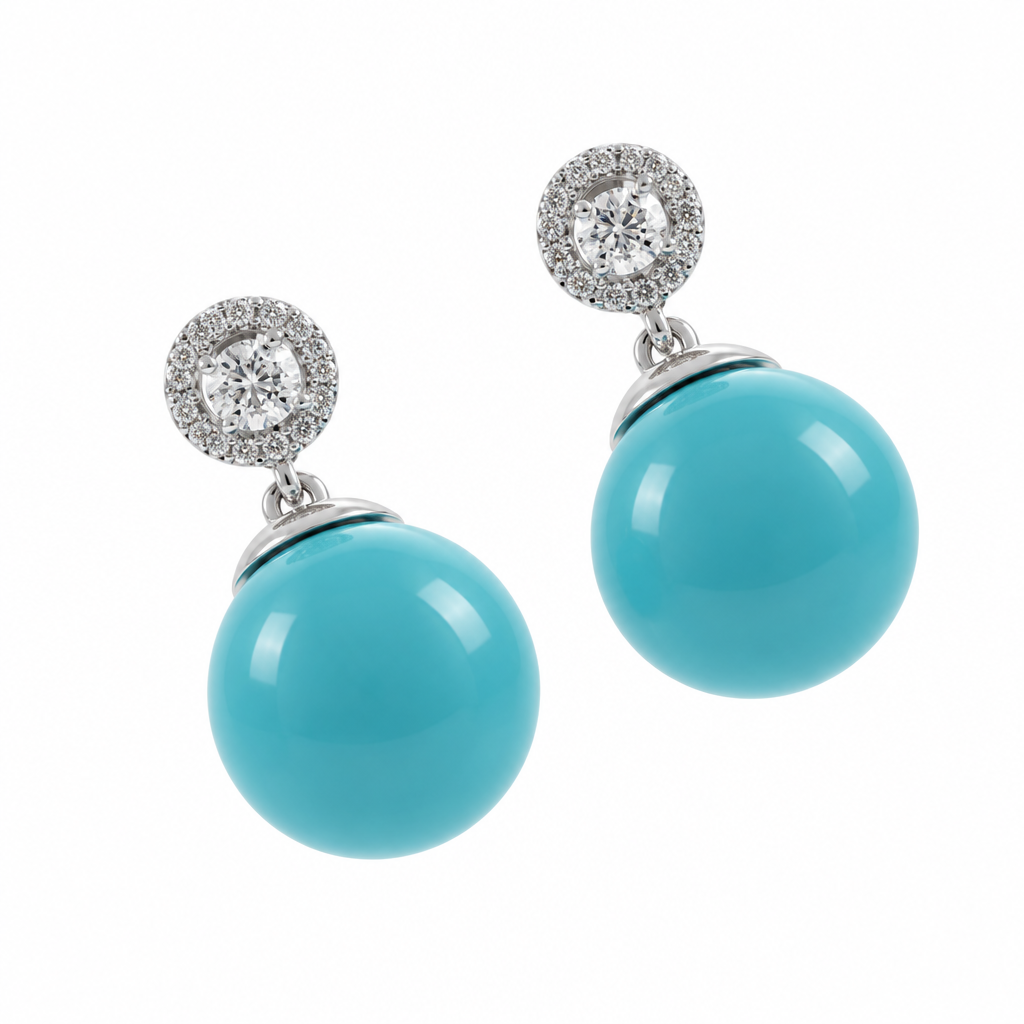 Orecchini in Argento 925 con Perla Turchese e Punto Luce Halo | CM Silver Jewels