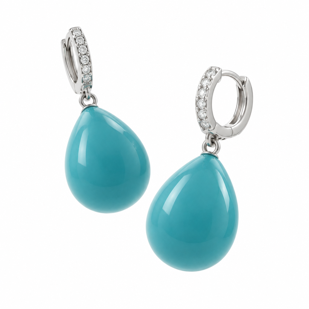 Orecchini in Argento 925 con Goccia Turchese e Cerchietto Luminoso | CM Silver Jewels