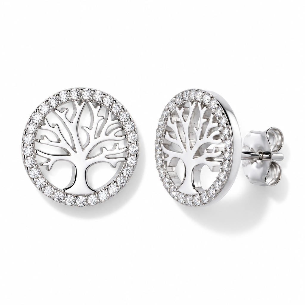 Orecchini a Lobo in Argento 925 Albero della Vita con Cornice Luminosa | CM Silver Jewels