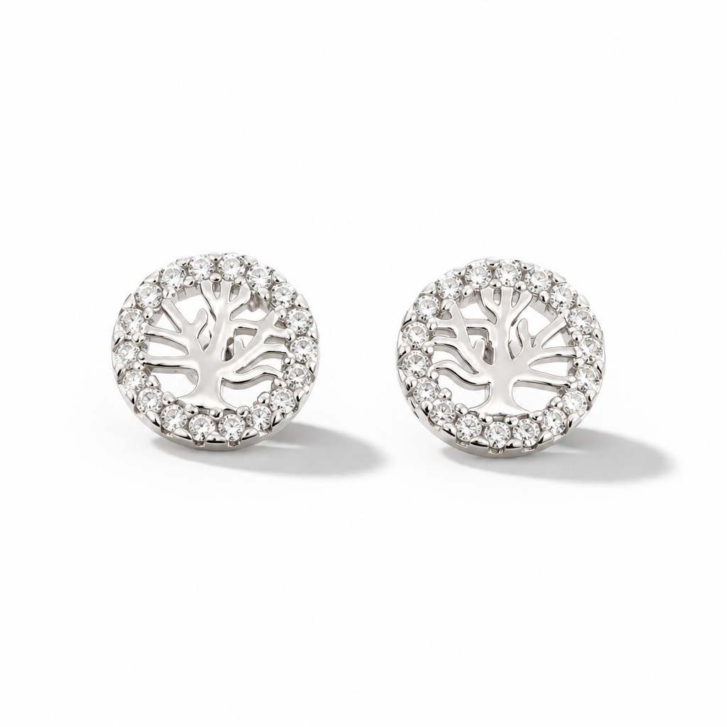 Orecchini a Lobo in Argento 925 Albero della Vita con Corona Brillante | CM Silver Jewels