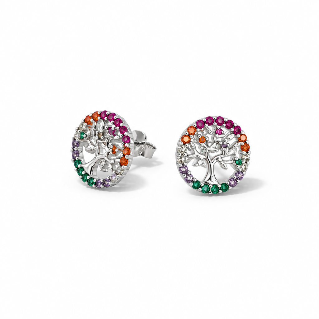 Orecchini a Lobo in Argento 925 Albero della Vita Multicolore | CM Silver Jewels