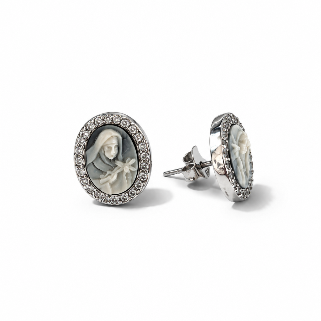 Orecchini a Lobo in Argento 925 Santa Rita con Zirconi 13 × 11 mm | CM Silver Jewels