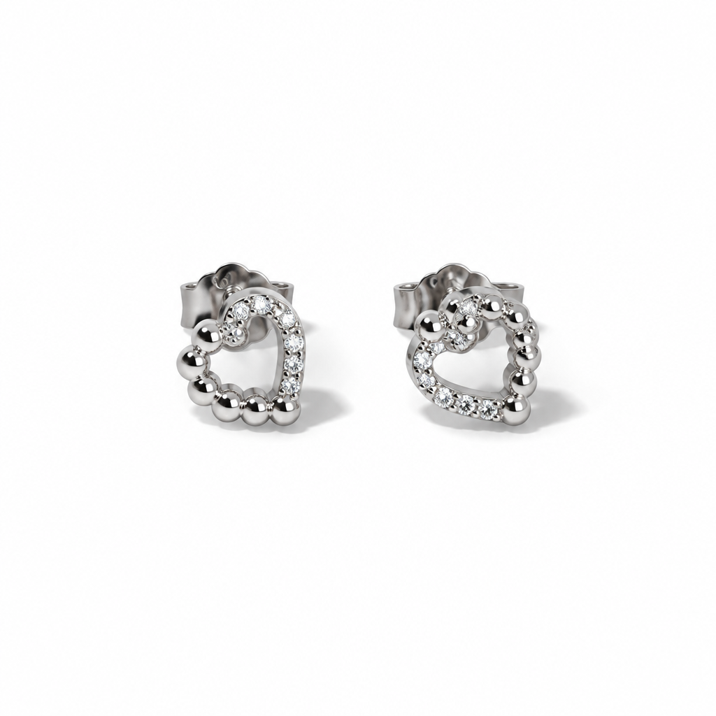 Orecchini a Lobo in Argento 925 Cuore Aperto con Sfere e Dettagli Luminosi | CM Silver Jewels