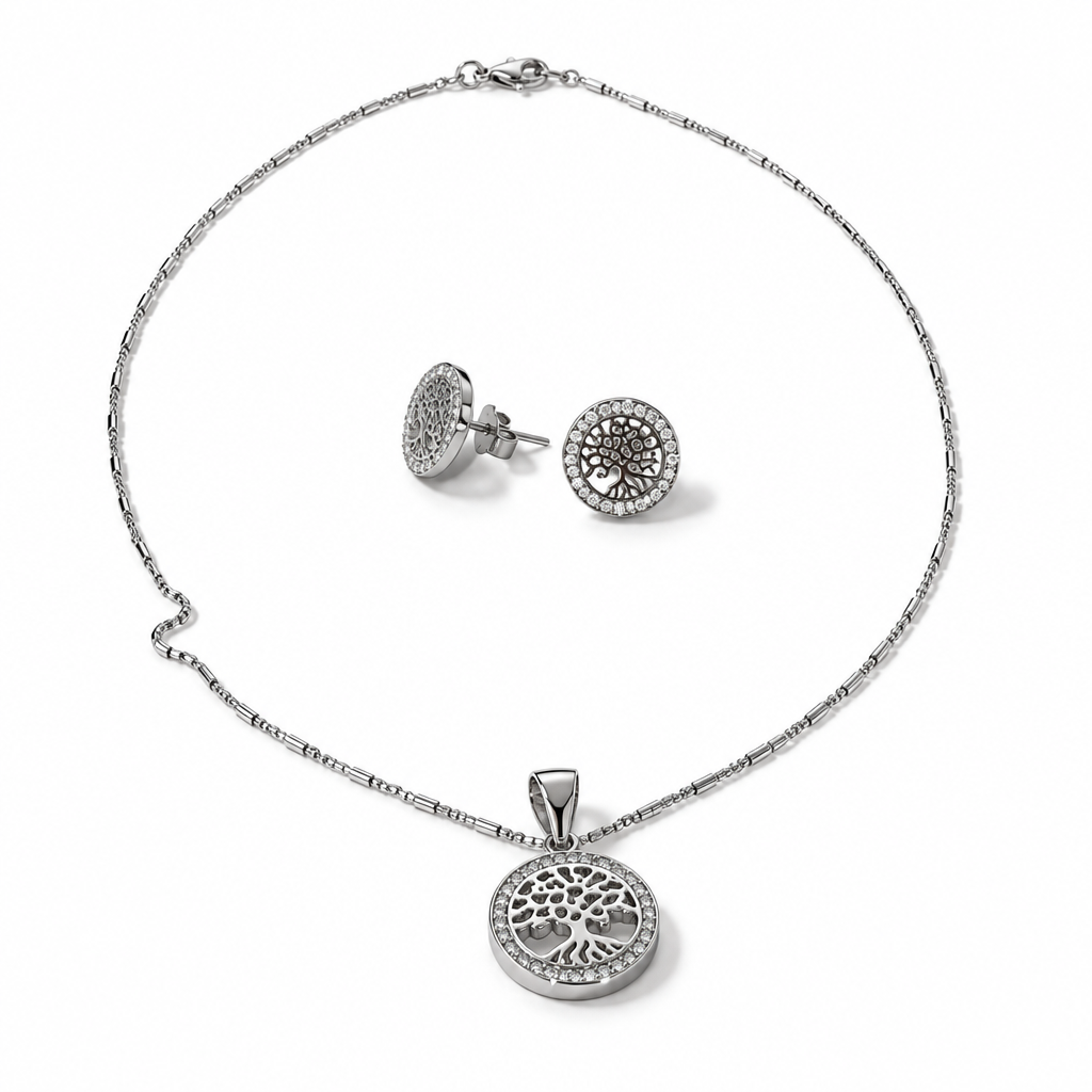 Parure Albero della Vita in Argento 925 con Collana 45 cm e Orecchini | CM Silver Jewels