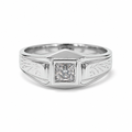 Anello Solitario Uomo in Oro Bianco 18k 750 con Pietra Bianca – Misura 20 | CM Silver Jewels